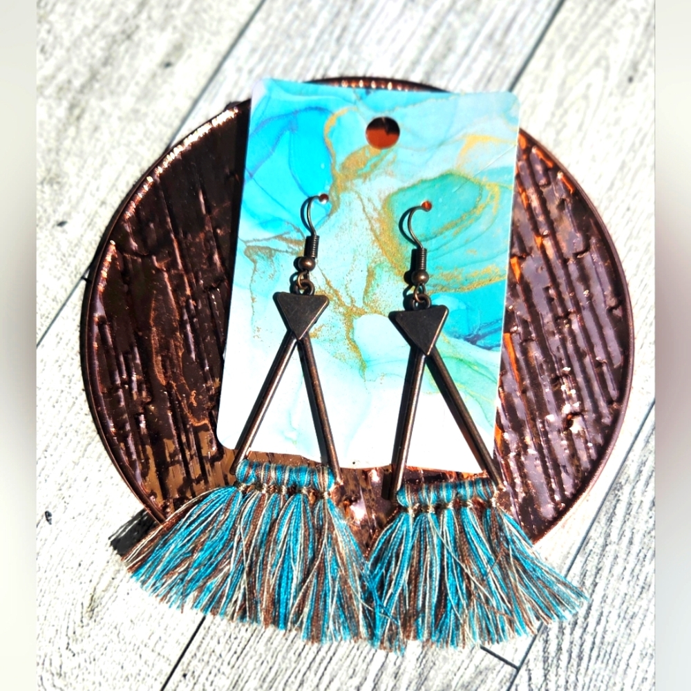 Bohemian Tassel Earrings - Blue and Brown